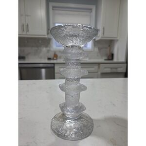 Vintage Tapio Wirkkala Iittala Frost Ice Icicle 4-ring Glass Candlestick Holder